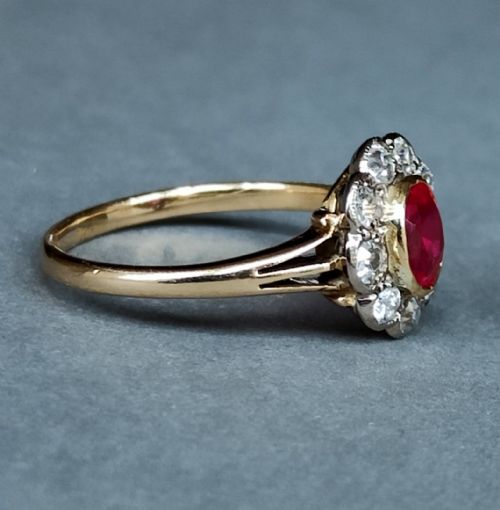 BEAUTIFUL ANTIQUE 18CT GOLD RUBY DIAMOND CLUSTER RING - ADDITIONAL PHOTO 5