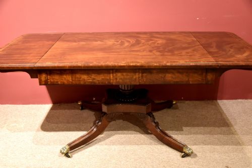 LARGE SINGLE PEDESTAL REGENCY MAHOGANY DINING SOFA TABLE - ADDITIONAL PHOTO 1