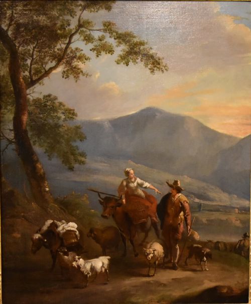 OIL PAINTING CIRCLE OF NICOLAES BERCHEM OFF TO MARKET - ADDITIONAL PHOTO 1