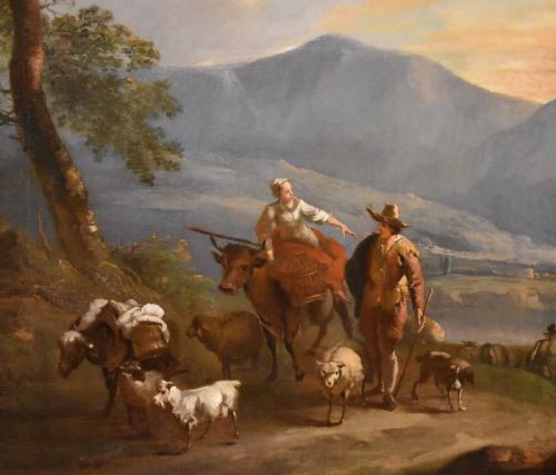 OIL PAINTING CIRCLE OF NICOLAES BERCHEM OFF TO MARKET - ADDITIONAL PHOTO 4