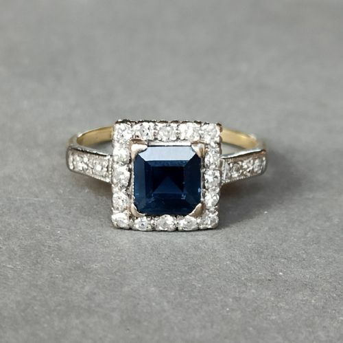 LARGE ART DECO 18CT GOLD PLATINUM SAPPHIRE DIAMOND CLUSTER RING - ADDITIONAL PHOTO 4