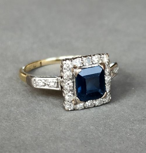 LARGE ART DECO 18CT GOLD PLATINUM SAPPHIRE DIAMOND CLUSTER RING - ADDITIONAL PHOTO 8