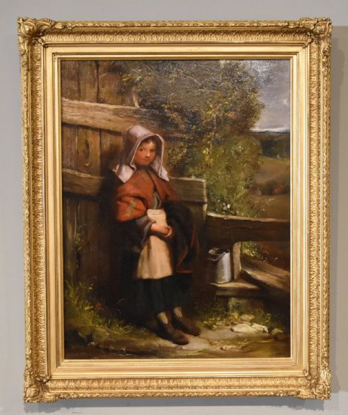 oil painting by richard waller by the gate - CATEGORY: ANTIQUE ART - DATED 19TH CENTURY