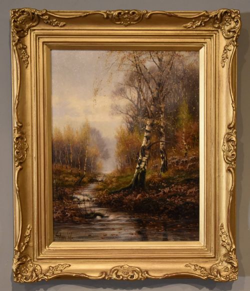 oil painting by sidney pike a woodland stream - CATEGORY: ANTIQUE ART - DATED 19TH CENTURY