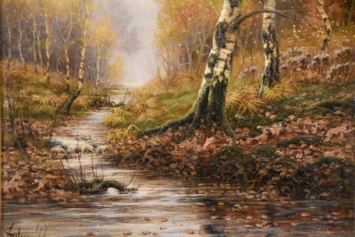 OIL PAINTING BY SIDNEY PIKE A WOODLAND STREAM - ADDITIONAL PHOTO 3