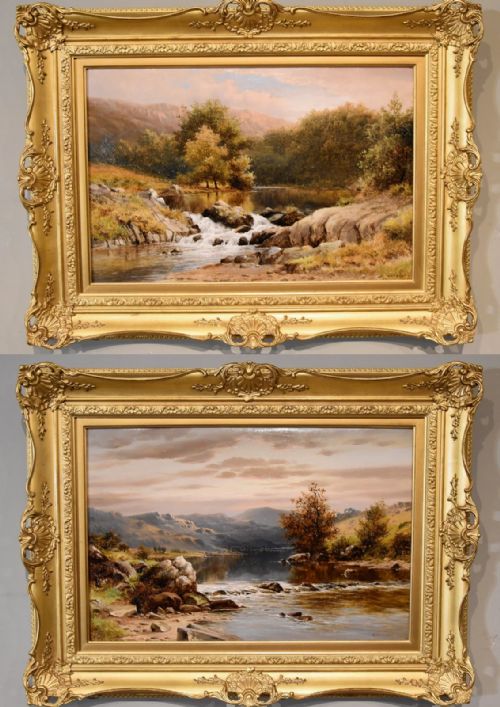 oil painting pair by william henry mander on the wye and on the llugwy - CATEGORY: ANTIQUE ART - DATED 19TH CENTURY