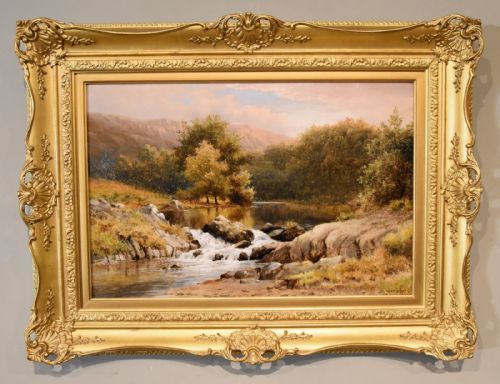 OIL PAINTING PAIR BY WILLIAM HENRY MANDER ON THE WYE AND ON THE LLUGWY - ADDITIONAL PHOTO 1