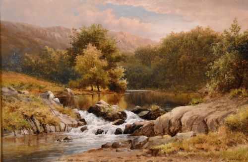 OIL PAINTING PAIR BY WILLIAM HENRY MANDER ON THE WYE AND ON THE LLUGWY - ADDITIONAL PHOTO 2