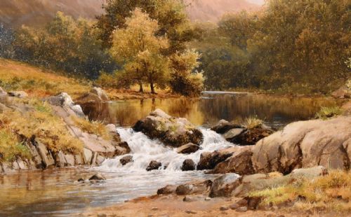 OIL PAINTING PAIR BY WILLIAM HENRY MANDER ON THE WYE AND ON THE LLUGWY - ADDITIONAL PHOTO 3