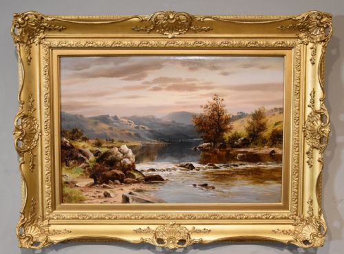OIL PAINTING PAIR BY WILLIAM HENRY MANDER ON THE WYE AND ON THE LLUGWY - ADDITIONAL PHOTO 5