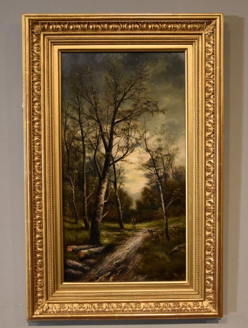oil painting by s williams the path through the woods - CATEGORY: ANTIQUE ART - DATED 19TH CENTURY