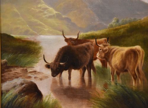 OIL PAINTING BY WILLIAM PERRING HOLLYER CATTLE IN A HIGHLAND GLEN - ADDITIONAL PHOTO 2