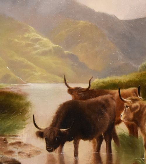 OIL PAINTING BY WILLIAM PERRING HOLLYER CATTLE IN A HIGHLAND GLEN - ADDITIONAL PHOTO 3