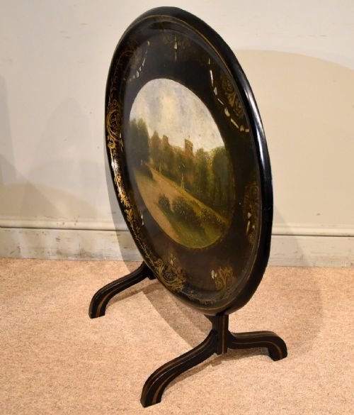 19TH CENTURY PAPIER MACHE OVAL TRAY ON MODERN STAND - ADDITIONAL PHOTO 4