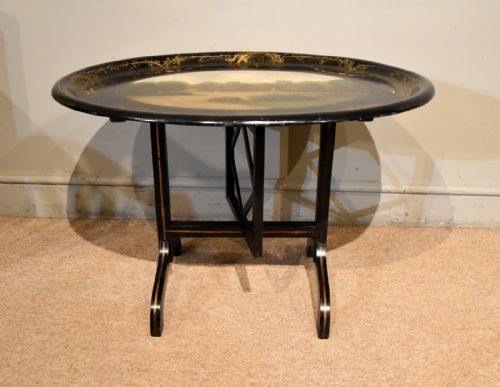 19TH CENTURY PAPIER MACHE OVAL TRAY ON MODERN STAND - ADDITIONAL PHOTO 6