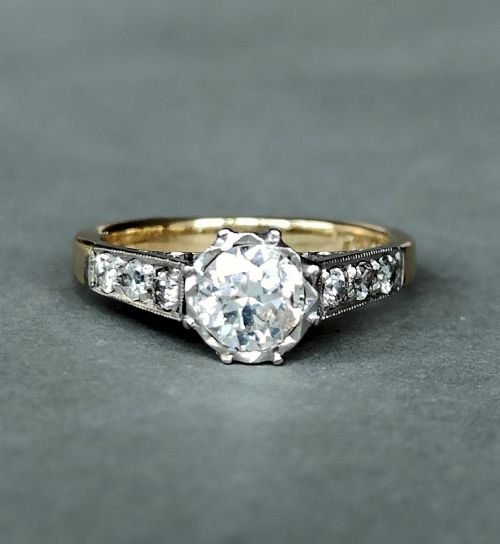 art deco 18ct gold platinum diamond solitaire engagement ring - CATEGORY: ANTIQUE JEWELLERY - DATED 1930