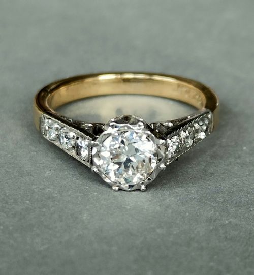 ART DECO 18CT GOLD PLATINUM DIAMOND SOLITAIRE ENGAGEMENT RING - ADDITIONAL PHOTO 1