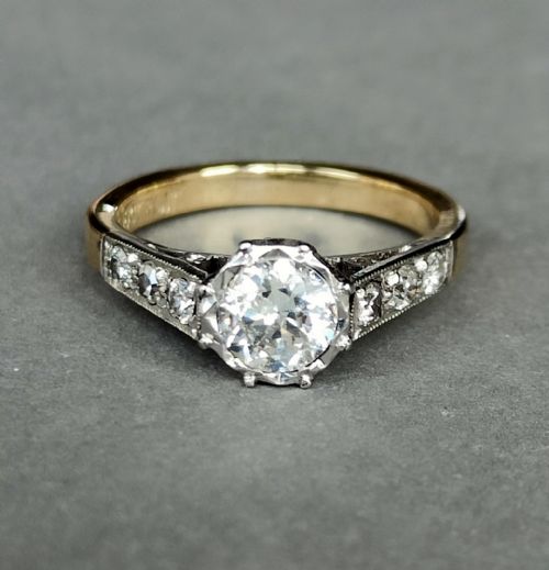 ART DECO 18CT GOLD PLATINUM DIAMOND SOLITAIRE ENGAGEMENT RING - ADDITIONAL PHOTO 2