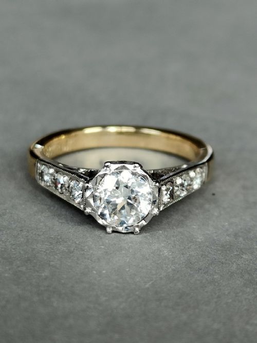 ART DECO 18CT GOLD PLATINUM DIAMOND SOLITAIRE ENGAGEMENT RING - ADDITIONAL PHOTO 3