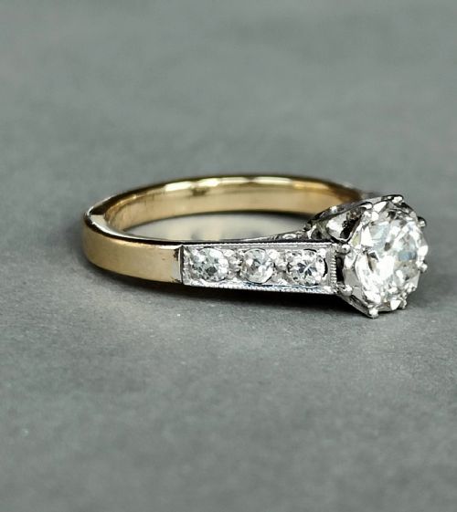 ART DECO 18CT GOLD PLATINUM DIAMOND SOLITAIRE ENGAGEMENT RING - ADDITIONAL PHOTO 4