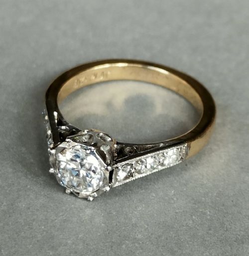 ART DECO 18CT GOLD PLATINUM DIAMOND SOLITAIRE ENGAGEMENT RING - ADDITIONAL PHOTO 6
