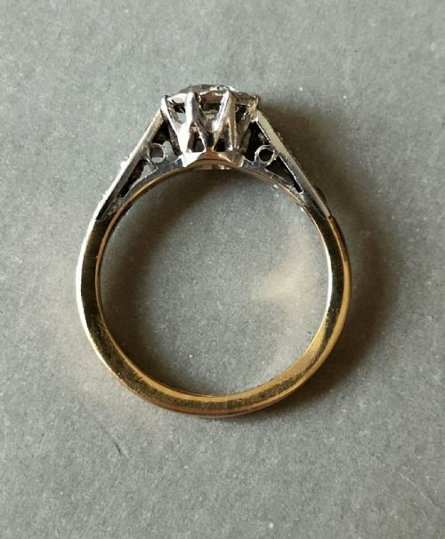 ART DECO 18CT GOLD PLATINUM DIAMOND SOLITAIRE ENGAGEMENT RING - ADDITIONAL PHOTO 7