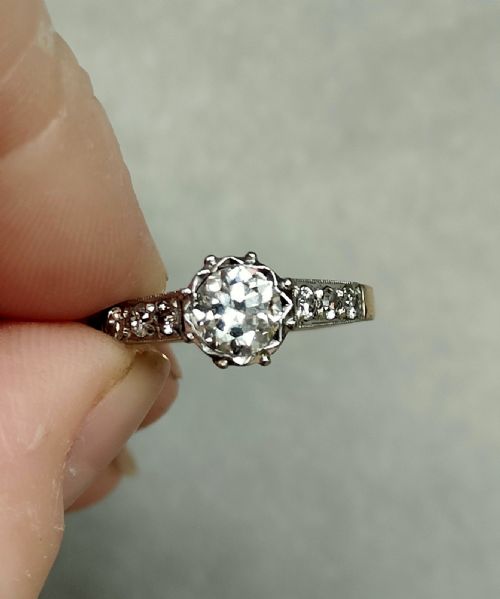 ART DECO 18CT GOLD PLATINUM DIAMOND SOLITAIRE ENGAGEMENT RING - ADDITIONAL PHOTO 9
