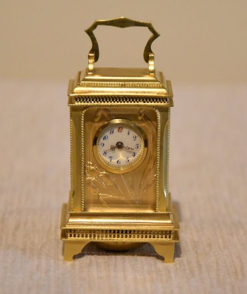 swiss miniature alarm carriage timepiece - CATEGORY: ANTIQUE CLOCKS - DATED 19TH CENTURY
