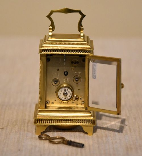 SWISS MINIATURE ALARM CARRIAGE TIMEPIECE - ADDITIONAL PHOTO 2