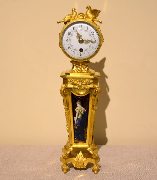 unusual enamel mounted gilt brass mantel timepiece - CATEGORY: ANTIQUE CLOCKS - DATED 19TH CENTURY