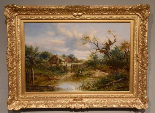 oil painting by joseph thors a quiet day by the river - CATEGORY: ANTIQUE ART - DATED 19TH CENTURY