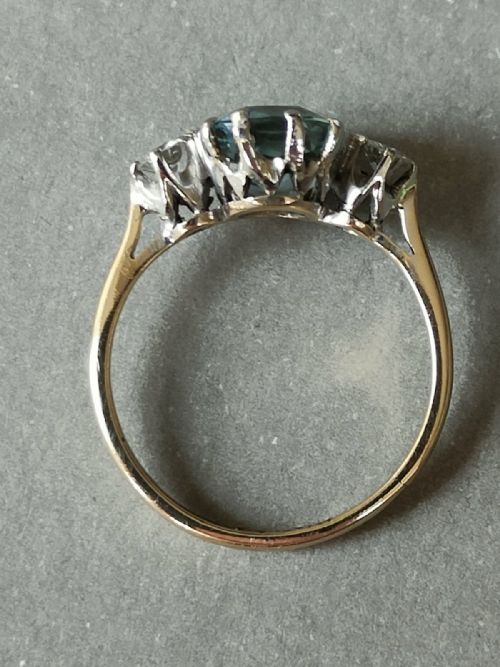 ART DECO 18CT GOLD PLATINUM AQUAMARINE DIAMOND RING - ADDITIONAL PHOTO 6
