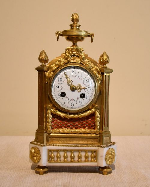 french white marble and ormolu mantel clock - CATEGORY: ANTIQUE CLOCKS - DATED 19TH CENTURY