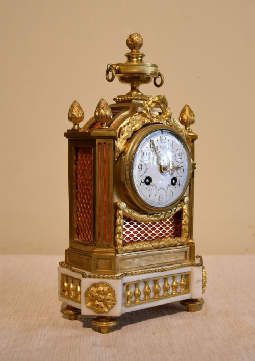 FRENCH WHITE MARBLE AND ORMOLU MANTEL CLOCK - ADDITIONAL PHOTO 1