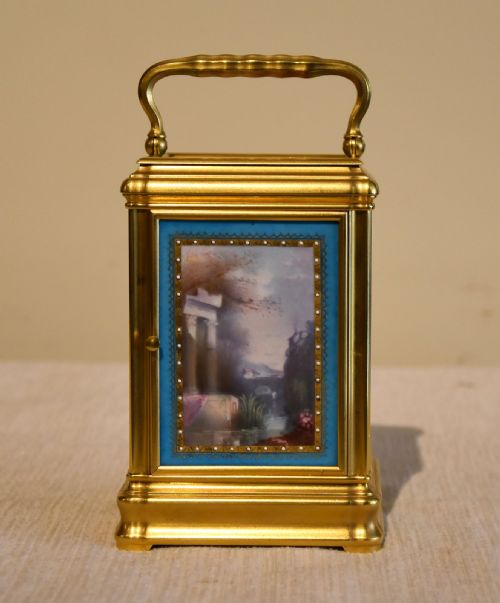 A PORCELAIN MOUNTED CARRIAGE CLOCK - ADDITIONAL PHOTO 3