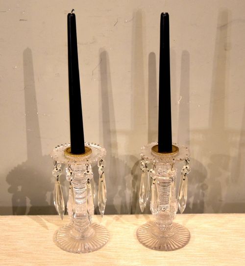 regency pair of english cut glass candlestick lustres - CATEGORY: ANTIQUE LIGHTING - DATED REGENCY