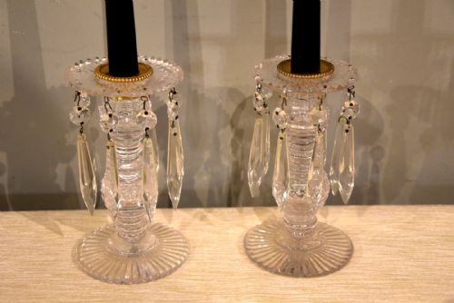 REGENCY PAIR OF ENGLISH CUT GLASS CANDLESTICK LUSTRES - ADDITIONAL PHOTO 1
