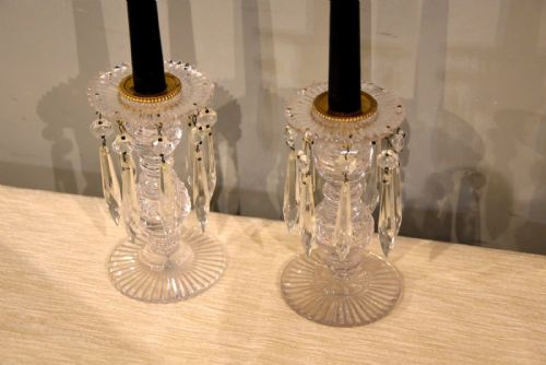 REGENCY PAIR OF ENGLISH CUT GLASS CANDLESTICK LUSTRES - ADDITIONAL PHOTO 2