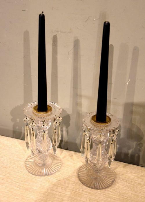 REGENCY PAIR OF ENGLISH CUT GLASS CANDLESTICK LUSTRES - ADDITIONAL PHOTO 3