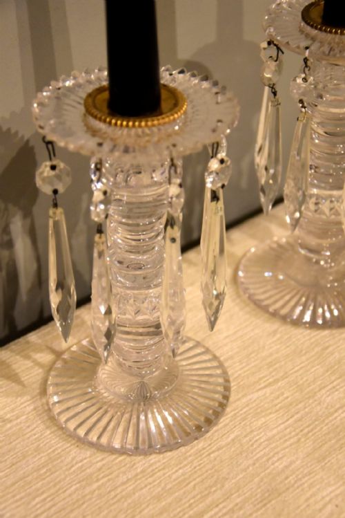 REGENCY PAIR OF ENGLISH CUT GLASS CANDLESTICK LUSTRES - ADDITIONAL PHOTO 4
