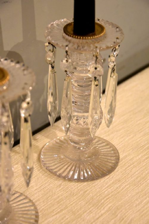 REGENCY PAIR OF ENGLISH CUT GLASS CANDLESTICK LUSTRES - ADDITIONAL PHOTO 5