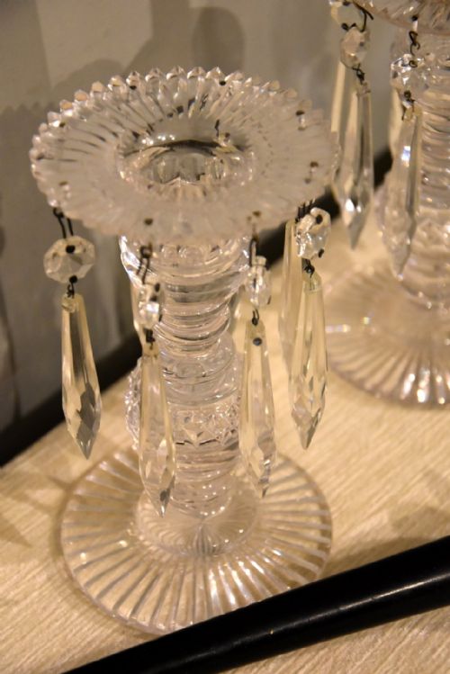 REGENCY PAIR OF ENGLISH CUT GLASS CANDLESTICK LUSTRES - ADDITIONAL PHOTO 6