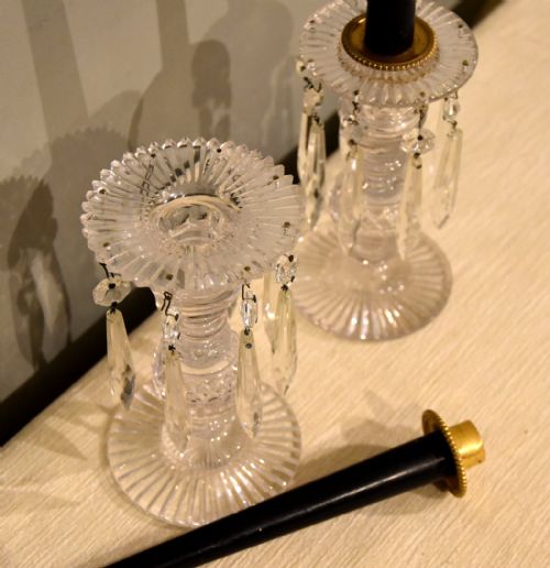 REGENCY PAIR OF ENGLISH CUT GLASS CANDLESTICK LUSTRES - ADDITIONAL PHOTO 7