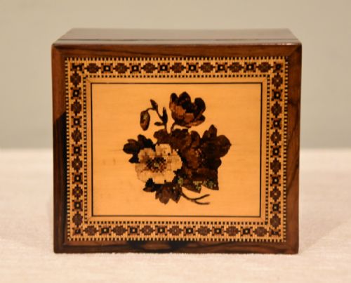 ROSEWOOD AND SYCAMORE TUNBRIDGE WARE TEA CADDY - ADDITIONAL PHOTO 5