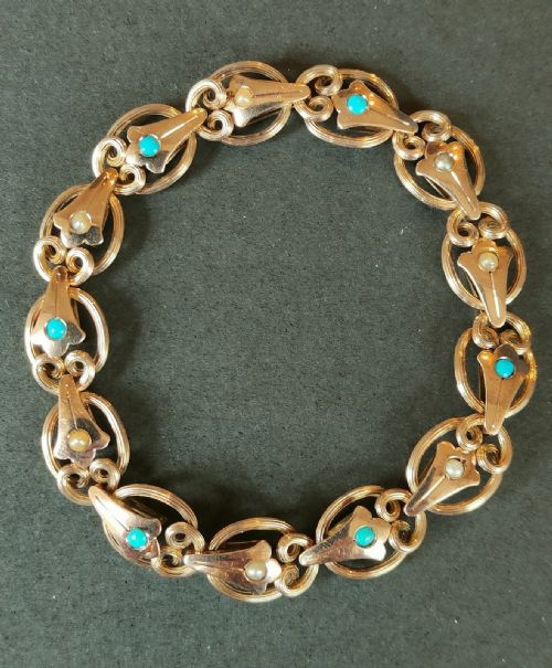 RARE EDWARDIAN 9CT ROSE GOLD TURQUOISE EXPANDABLE BRACELET - ADDITIONAL PHOTO 3