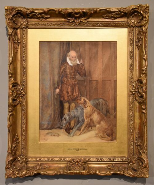 watercolour by john edward goodall the keeper of the hounds - CATEGORY: ANTIQUE ART - DATED 19TH CENTURY