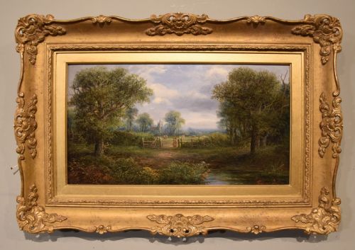 oil painting by edwin buttery the path between the villages - CATEGORY: ANTIQUE ART - DATED 19TH CENTURY