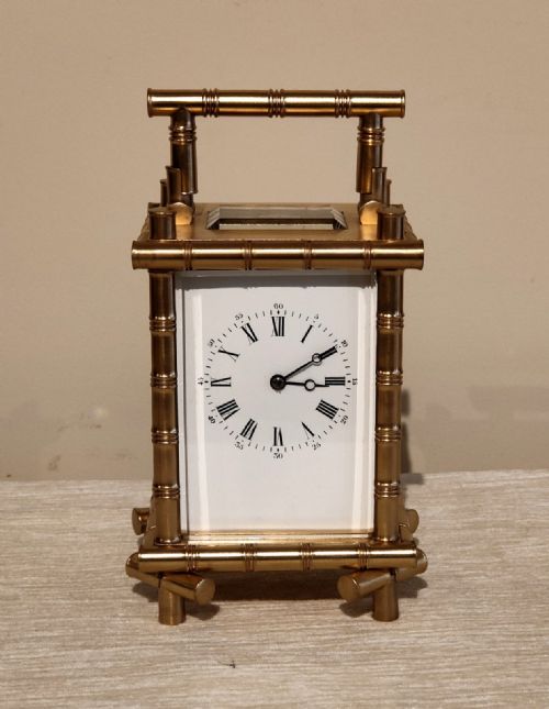 carriage clock in bamboo case - CATEGORY: ANTIQUE CLOCKS - DATED 19TH CENTURY
