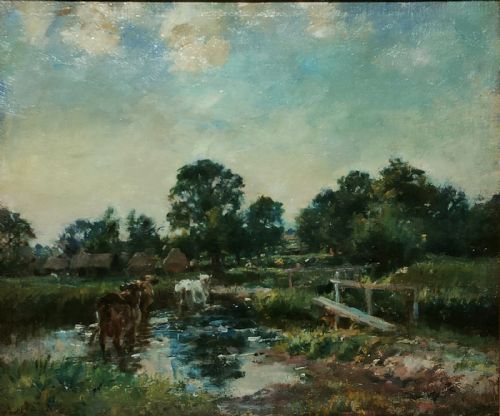 OIL PAINTING BY WILLIAM MARK FISHER CATTLE BY A STREAM - ADDITIONAL PHOTO 1