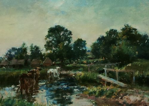 OIL PAINTING BY WILLIAM MARK FISHER CATTLE BY A STREAM - ADDITIONAL PHOTO 2
